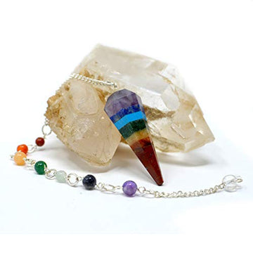 Gemstone and Crystal Dowsing Pendulum with Hexagon 6 Facet Point & 7 Reiki Chakra Chain for Balancing Chakras, Aura Cleansing, Meditation Chi
