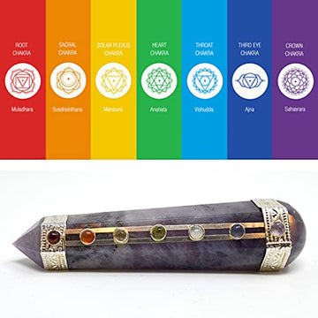 Spiritual Energy Amethyst Wand with 7 Reiki Chakra Gemstones for Healing, Reiki Balancing Chakras, Aura Cleansing, Ghost Hunting, Meditation Chi