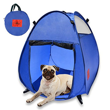 Pop Up Pet House in a Bag for Portable Play Pen or Kennel Tent with 3 Net Windows and Zipper Door for Shade, Shelter and Safety for Dogs, Cats + More!
