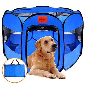 Pop Up Pet Exercise Play Pen Tent Portable Kennel with Weather Resistant Oxford Material, 8 Windows and Removable Zipper Top for Dogs, Cats + More!