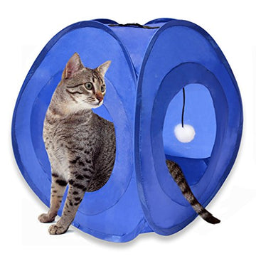 Pop Up Instant Kitty Play and Sleep Tent with Portable, Foldable Design and Built in Toy for Cats, Kittens, and Other Small Animals!