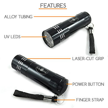 VisiPET UV Ultraviolet 9 LED Blacklight Pocket Flashlight WITH BATTERIES for Revealing Pet Urine Stains from Dogs and Cats on Carpets, Rugs + Curtains