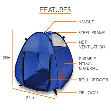 Pop Up Pet House in a Bag for Portable Play Pen or Kennel Tent with 3 Net Windows and Zipper Door for Shade, Shelter and Safety for Dogs, Cats + More!
