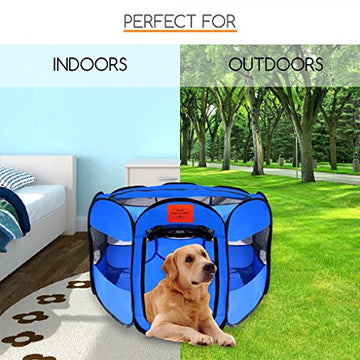 Pop Up Pet Exercise Play Pen Tent Portable Kennel with Weather Resistant Oxford Material, 8 Windows and Removable Zipper Top for Dogs, Cats + More!