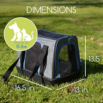Pop Up Pet Bag Carrier Crate with Weather Resistant Oxford Material, EVA Molded Bottom, Reinforced Frame Zipper Top and Front for Dogs, Cats and more!