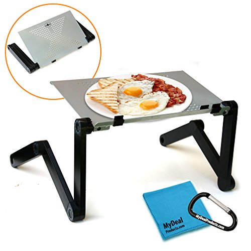 Portable Dinner TV Tray Stand Easy Adjustable Height/Angle for Mounting on Bed/Couch/Floor. Includes Carabiner and Cloth